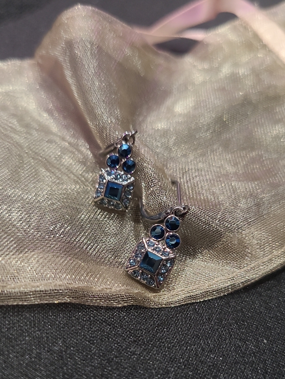 Bijoux Givenchy Gunmetal Blue Crystal Cluster Drop Earrings